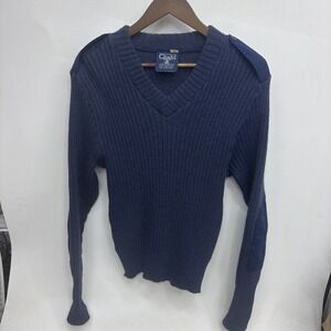 Vintage Citadel Virgin Wool Ribbed Navy Blue Military USAF Sweater 42